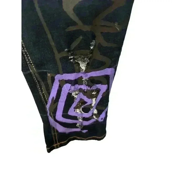 Mac Keen Men's Distressed Colorful Graffiti Jeans Dark Wash Size 34, Pre-Owned - Picture 5 of 13